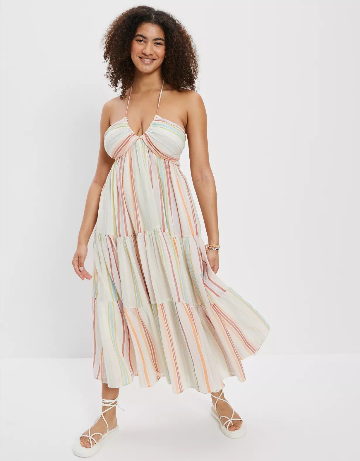 AE Ruched Halter Midi Dress | American Eagle Outfitters (US & CA)