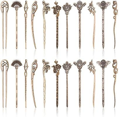 Duufin 22 Pieces Hair Sticks Vintage Bronze Chinese Hair Chopstick Retro Hair Fork for Women | Amazon (US)