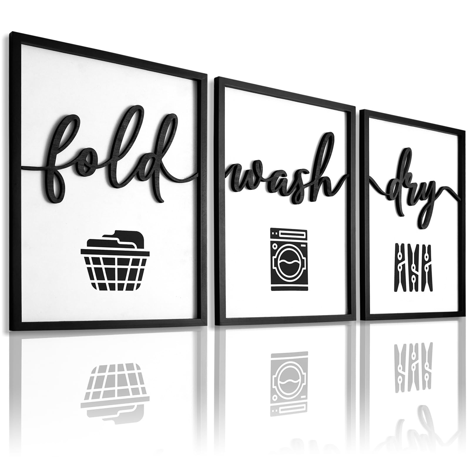 3D Wood Laundry Room Wall Decor, 36" x 16" Framed Laundry Room Wall Art, 3D Laundry Signs for Roo... | Amazon (US)