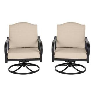 Laurel Oaks Black Steel Outdoor Patio Lounge Chair with Sunbrella Beige Tan Cushions (2-Pack) | The Home Depot
