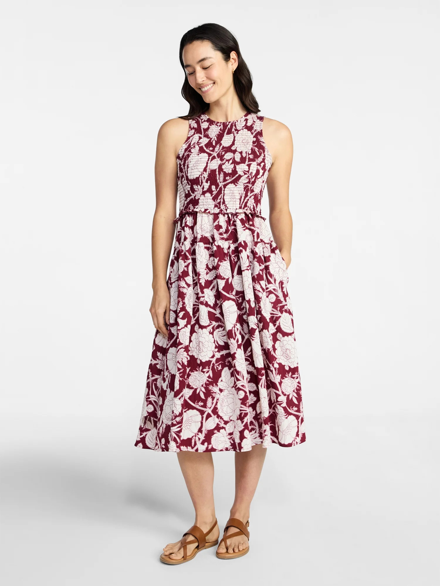 Time and Tru Women's Sleeveless Smocked Midi Dress, Sizes XS-XXXL | Walmart (US)