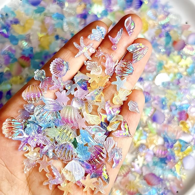200Pcs 3D Summer Ocean Theme Rhinestone Nail Charms Colorful Mixed Ocean Nail Rhinestones 3D Star... | Amazon (US)