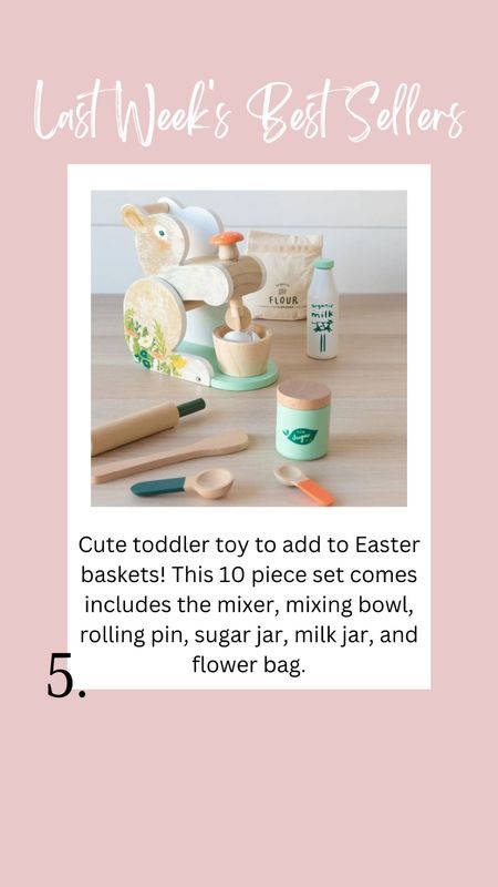 Last Week's Best Sellers- play cooking set! 

Cute toddler toy to add to Easter baskets! This 10 piece set comes includes the mixer, mixing bowl, rolling pin, sugar jar, milk jar, and flower bag.

#LTKhome #LTKkids #LTKfindsunder50