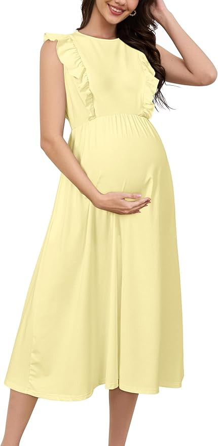 OUGES Womens 2025 Spring Hidden Zipper Nurisng Dress for Breastfeeding Casual Sleeveless Ruffled ... | Amazon (US)