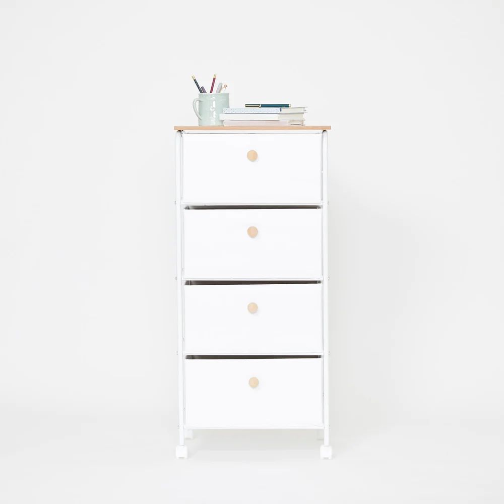 Dormify 4 Drawer Faux Leather Front Storage Cart on Wheels | Dorm Essentials - White - Dormify | Dormify