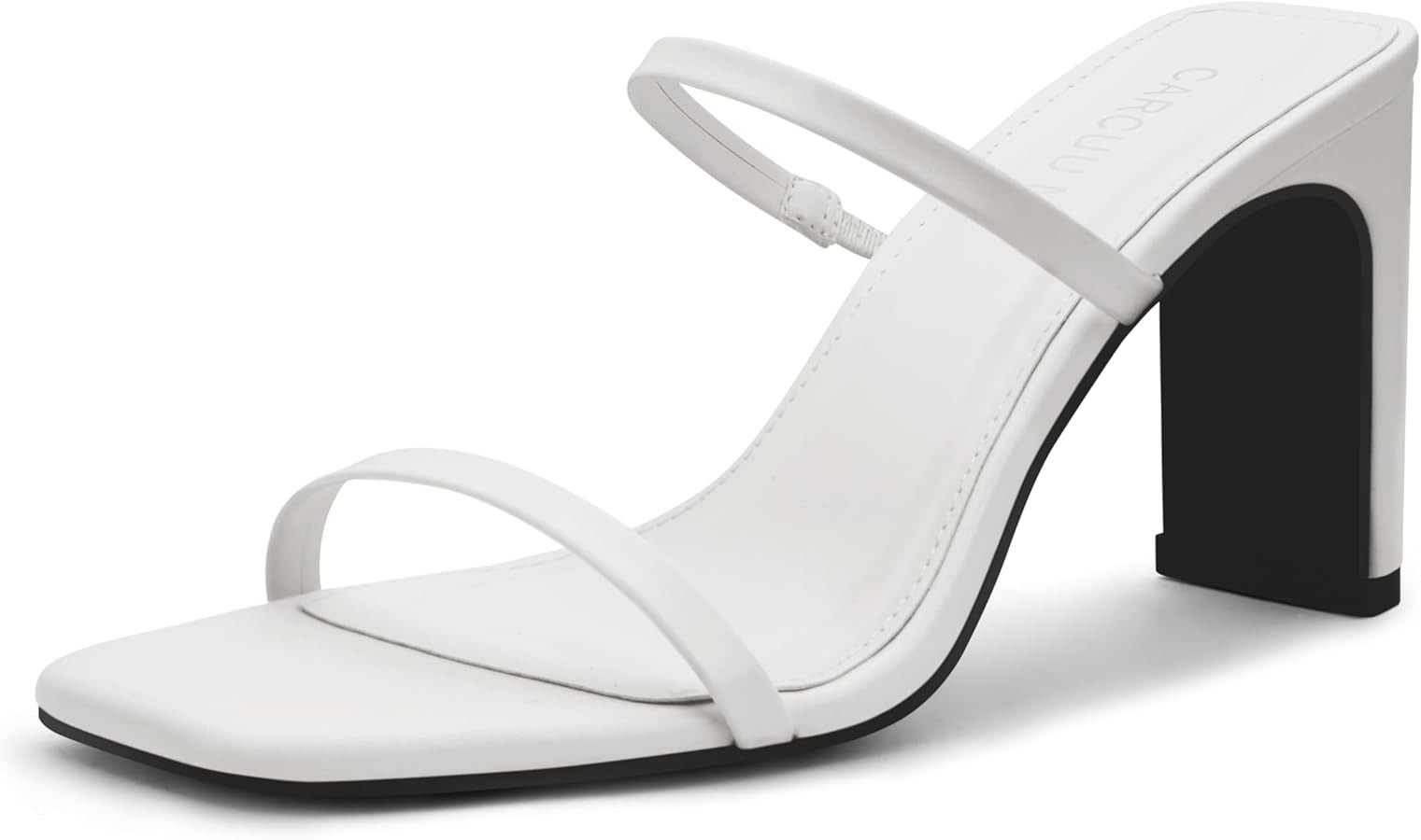 Carcuume Women's Square Toe Two Strap Open Toe Block Heels Sandals Slip On Shoes | Amazon (US)