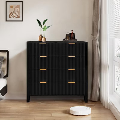 Black Dresser  Chest of Drawers  4 Drawer Dresser  Waveform Fluted Panel Wood Dresser  Modern Dressers for Storage Drawers for Bedroom  Closet Livin | Target