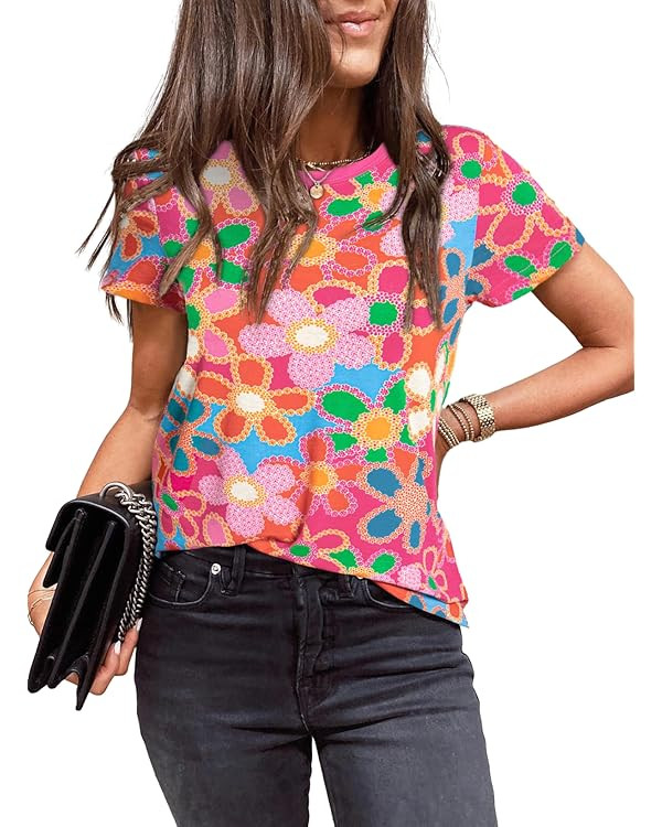 EVALESS Womens Casual Polka Dot Tops Crewneck Short Sleeve T Shirts Fashion 2024 Spring Summer Lo... | Amazon (US)