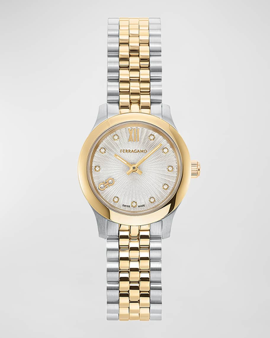 25mm Ferragamo Duo Mini Watch with Silver Dial, Two Tone | Neiman Marcus