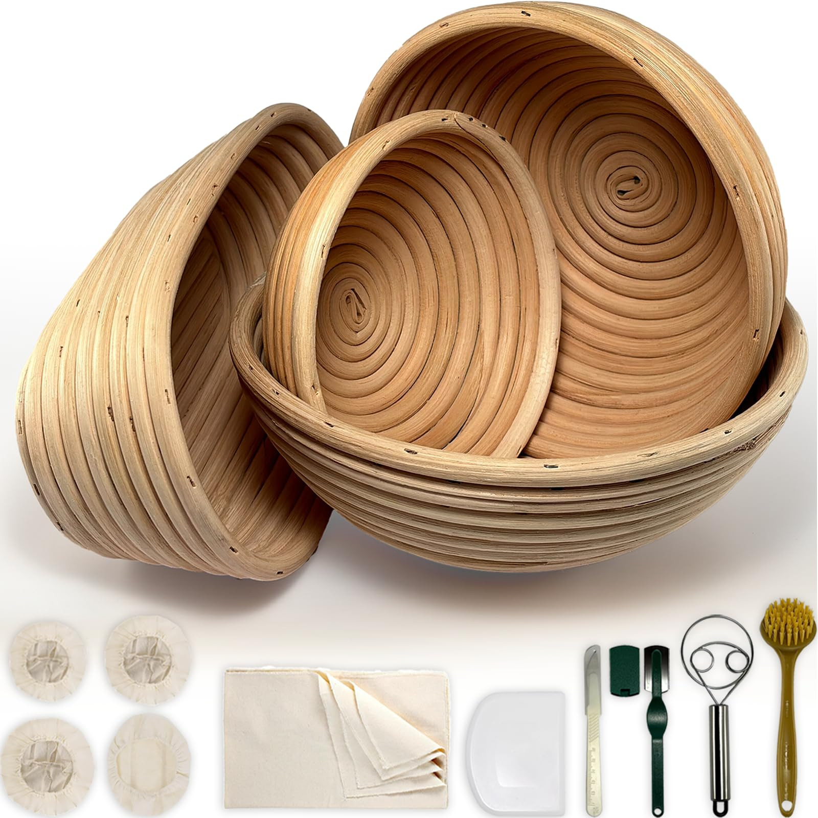 Natural Rattan Banneton, Sourdough Bread Proofing Basket Kit, 6,8,9,10 Inch Basket with Bread Mak... | Amazon (US)