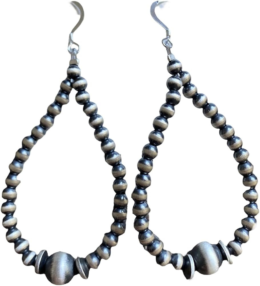 Sterling Silver Pearls Loop Earrings. 4mm-8mm Southwestern 925 Authentic "Navajo Style" | Amazon (US)