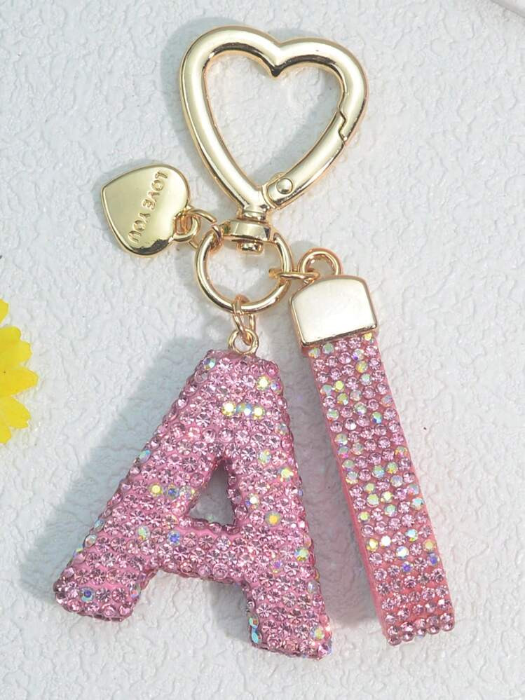 1pc Pink Soft Clay Letter Rhinestone Keychain Cute Personality Pendant, Women Bag Decor, Car Key ... | SHEIN