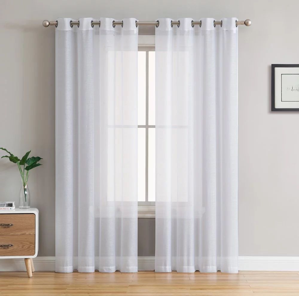 THD 2 Piece Semi Sheer Voile Window Curtain Drapes Grommet Top Panels for Bedroom, Living Room & ... | Walmart (US)