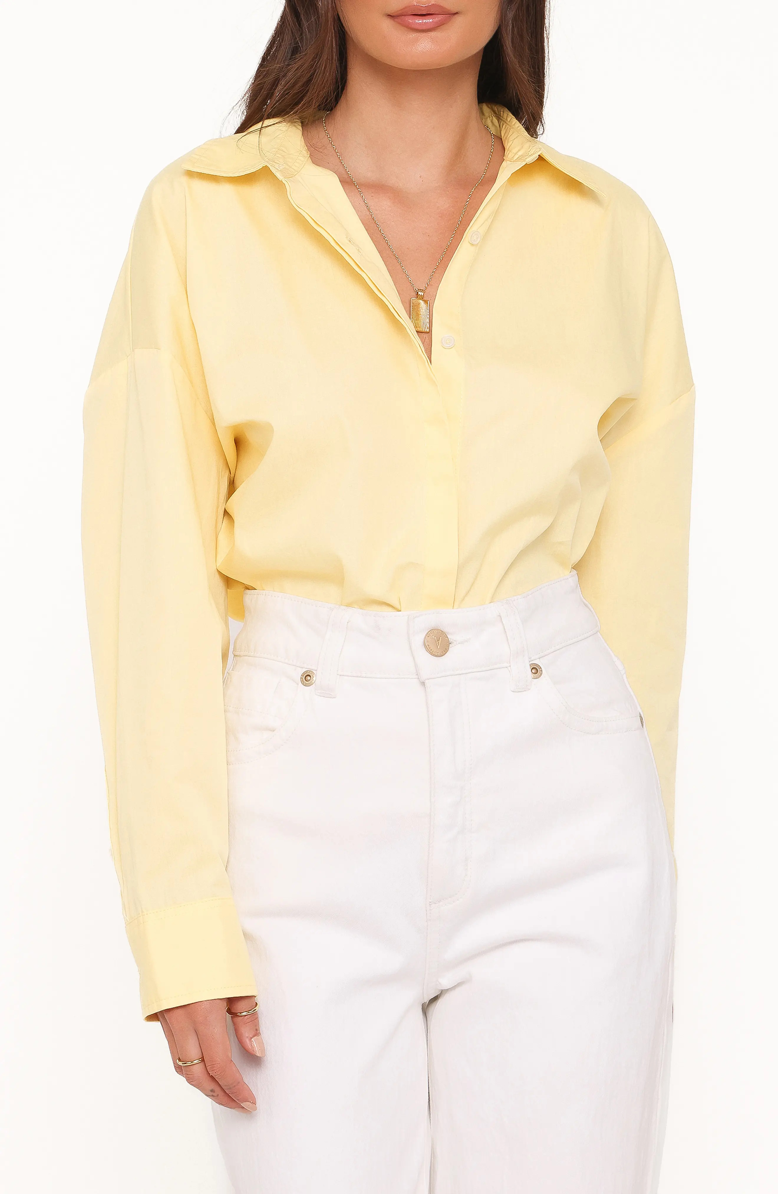 Inez Scallop Back Detail Cotton Button-Up Shirt (Women) | Nordstrom | Nordstrom