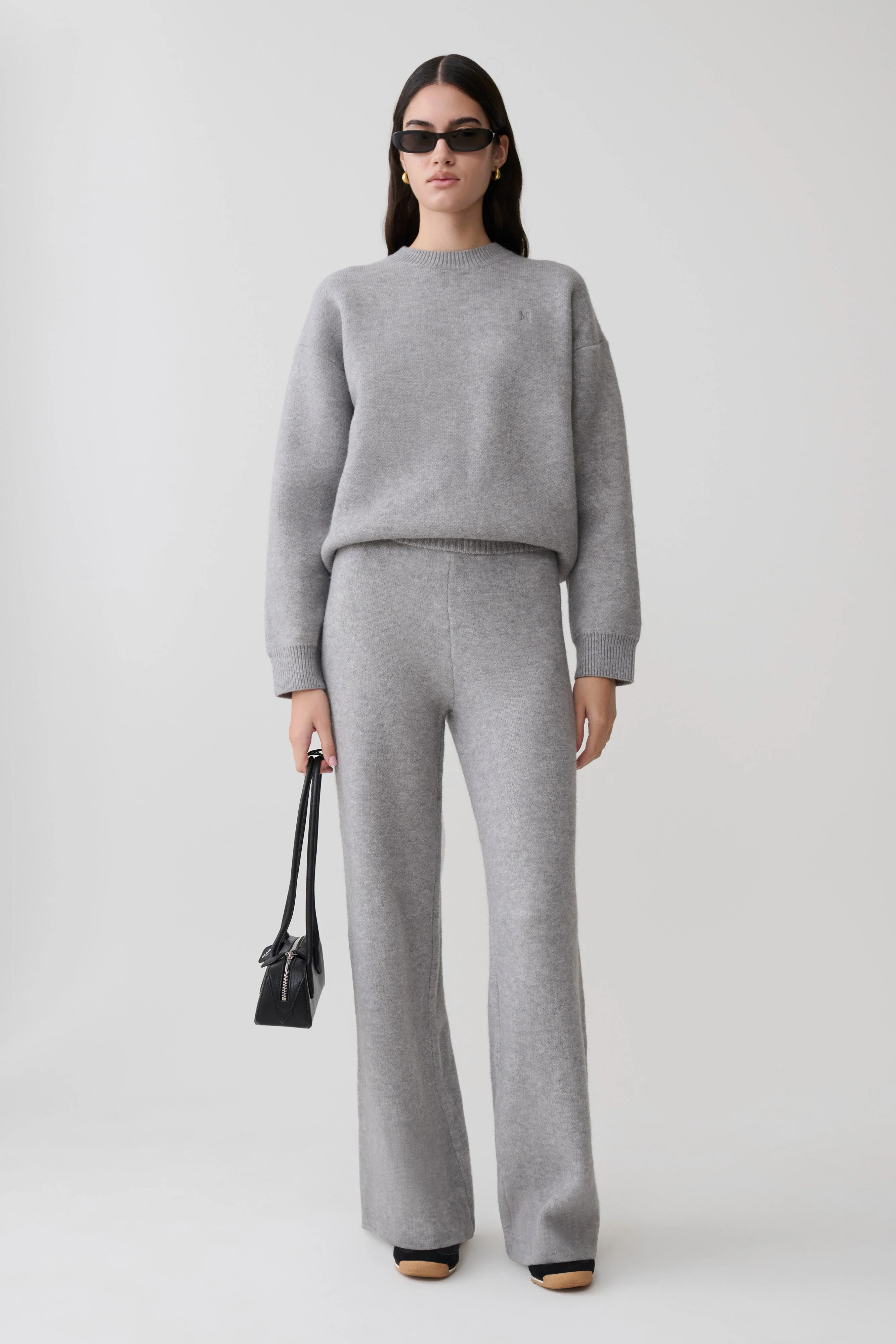 Evan Knit Wide Leg Pants - Grey Marle | MESHKI US