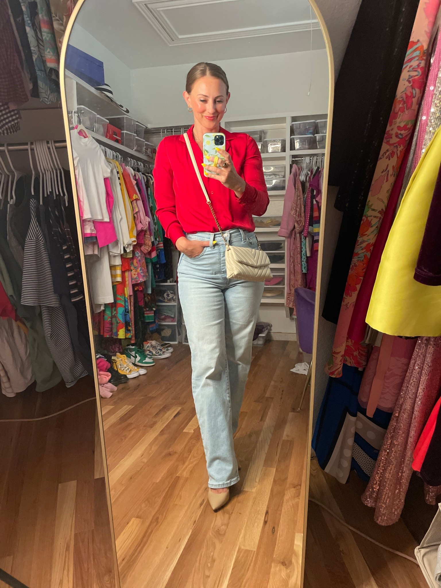 Silk blouse from Quince, heels, jeans, and a bag.  Date night but give it a pop of color.

#LTKOver40 #LTKFindsUnder100 #LTKPetite