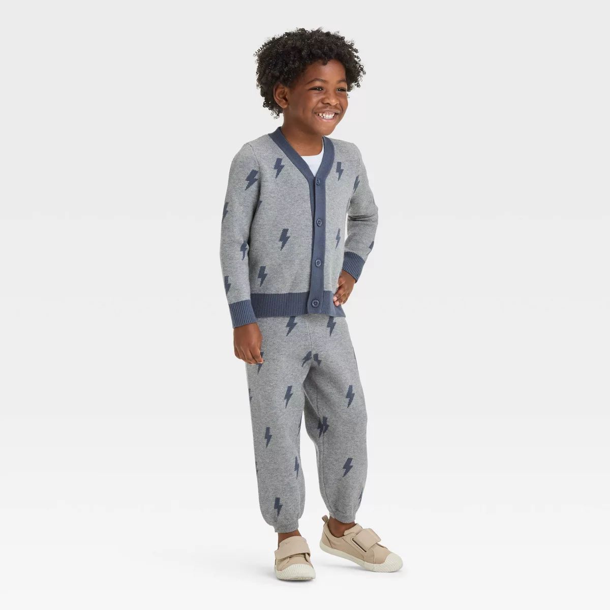 Grayson Mini Toddler Boys' Knit Lightening Bolt Cardigan Sweater and Pants Set - Gray | Target