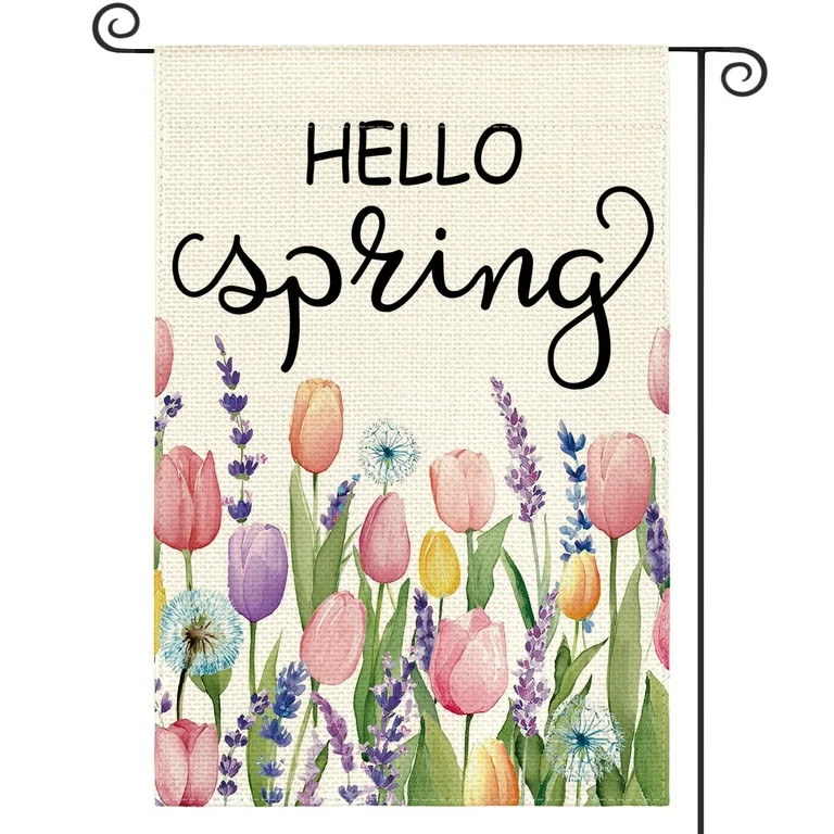 Sm:)e Floral Tulip Lavender Hello Spring Garden Flag Double Sided 12 x 18 Inch Yard Outdoor Decor... | Walmart (US)