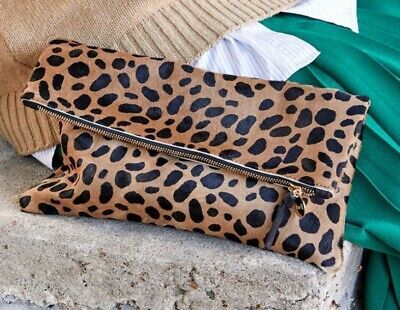Clare V Calf Hair On Leopard Animal Print Foldover Zippered Clutch Bag | eBay US