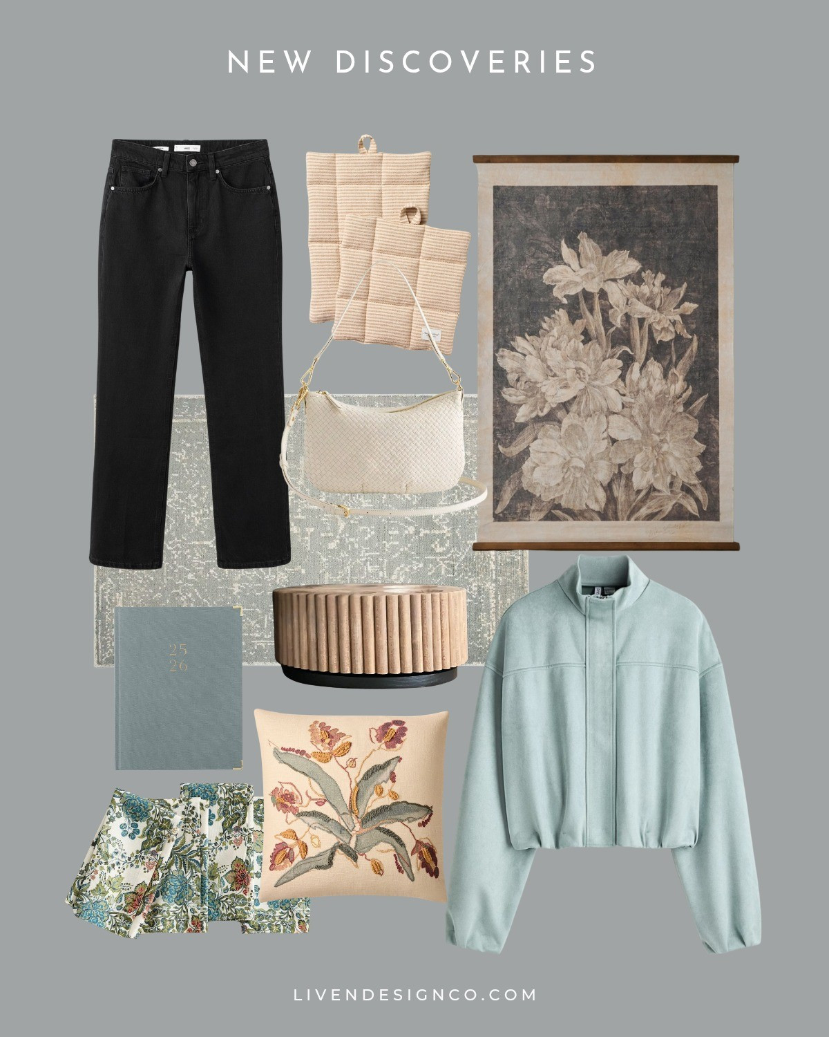 New discoveries. Black straight denim. Blue suede jacket. Floral tapestry wall hanging. Wine bottle holder. Oven mitt. Target home. Floral block print cloth napkins. Throw pillows. Living room. Planner. Woven cream leather handbag. 

#LTKSeasonal #LTKHome #LTKSaleAlert