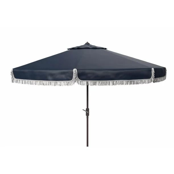 Safavieh Milan Fringe 11' Market Crank Round Umbrella, Navy/White | Walmart (US)