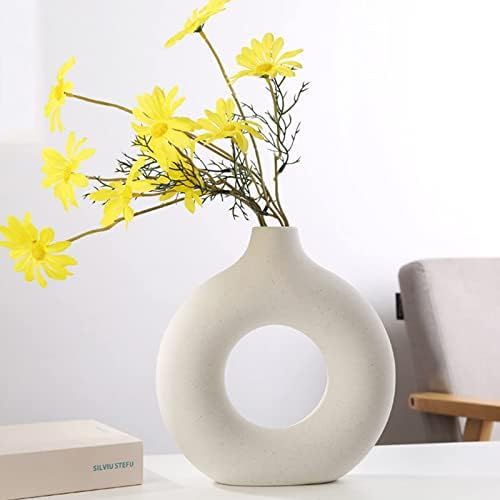 DHYXZCA White Modern Circle Ceramic Vase, Circular Matte ​Hollow Donut Vase Boho Pampas Grass F... | Amazon (US)