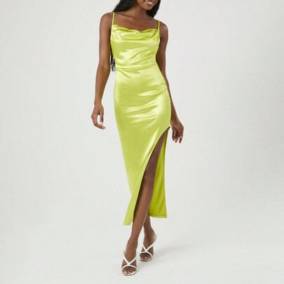 Satin Asymmetrical Maxi Dress | SHEIN