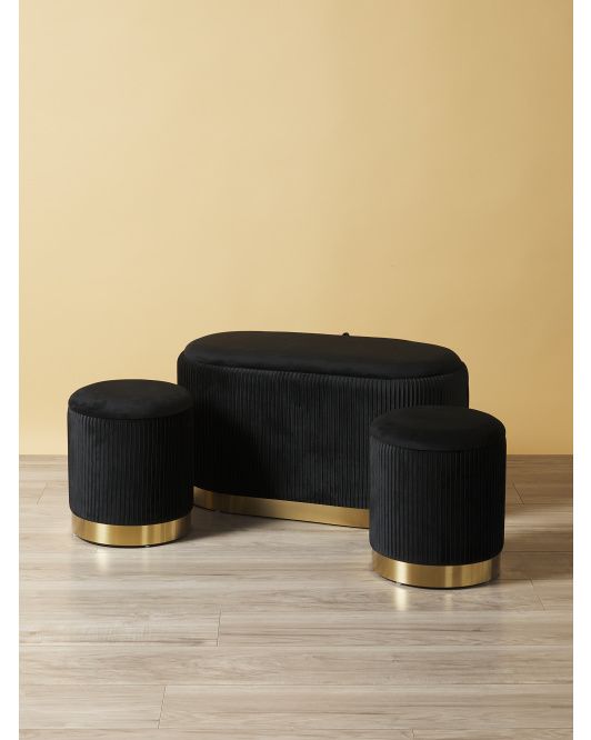 3pc Velvet Pleated Bench And Ottoman Set | HomeGoods