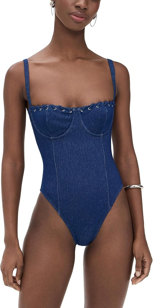 Good American Women's Denim Square Neck Support One Piece | Amazon (US)