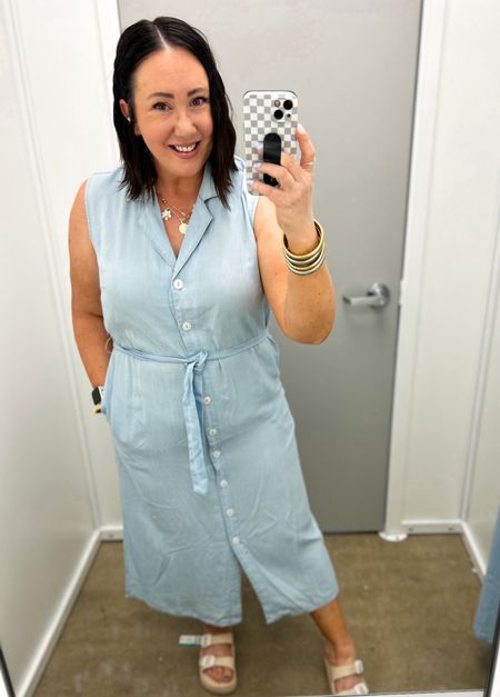 New button down shirt dress under $23 at Walmart!  Wearing a large! Also available in olive green!  Love that this one buttons all the way down and that it’s made of a nice, lightweight material!  Perfect for summer! Could add your own belt to bring it up a notch too! 

#LTKMidsize #LTKFindsUnder50 #LTKSeasonal