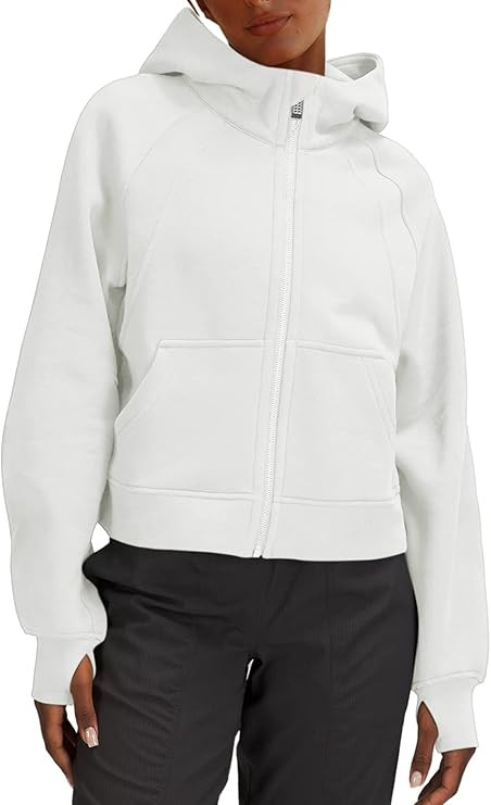 LASLULU Womens Full Zipper Hoodies Fleece Lined Collar Pullover Sweatshirts Long Sleeve Crop Tops... | Amazon (US)