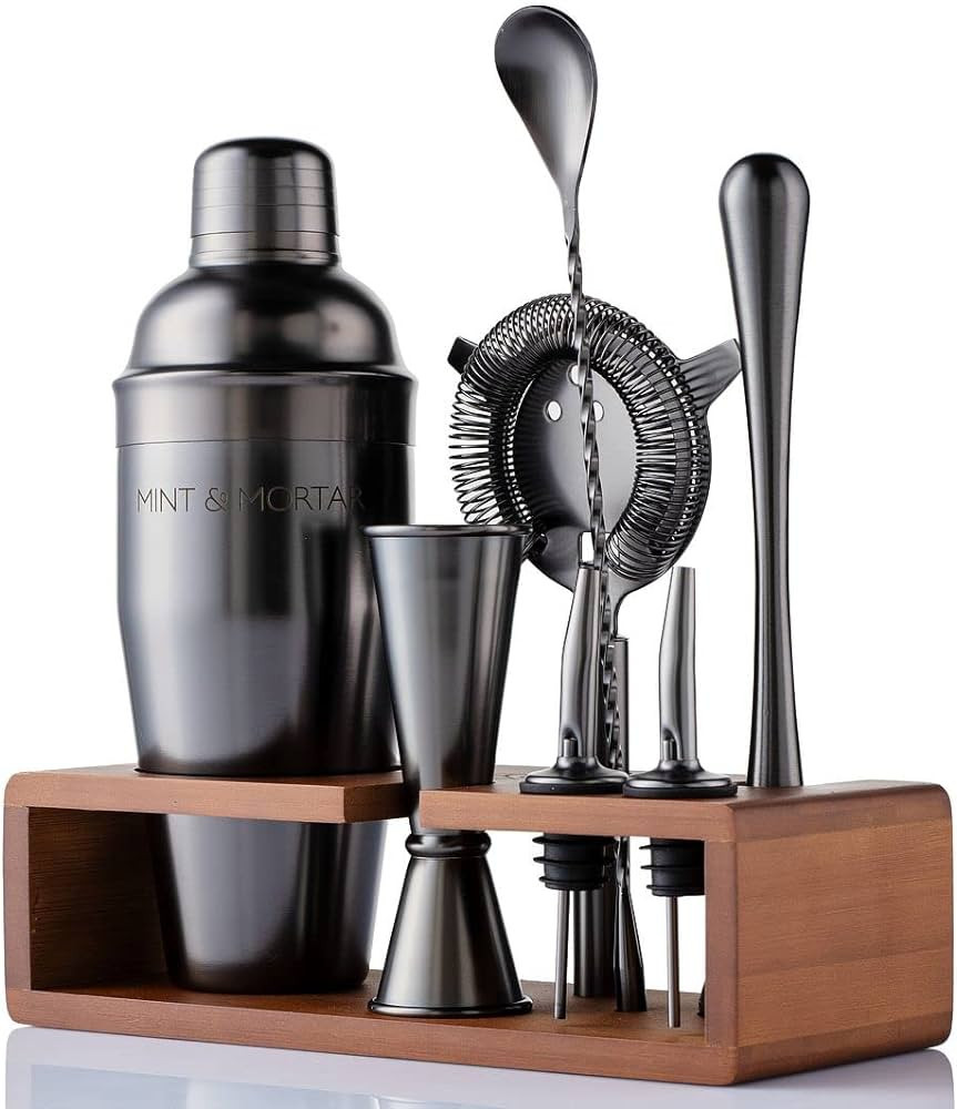 Mint & Mortar Cocktail Shaker, 7-Piece Bartender Kit with Stand, 24oz Martini Drink Shaker Bottle... | Amazon (US)