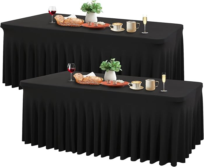 Wish Care 2 Pack Black Spandex Table Cloths - Fitted, Wrinkle Free, 6ft Rectangle Table Cover for... | Amazon (US)