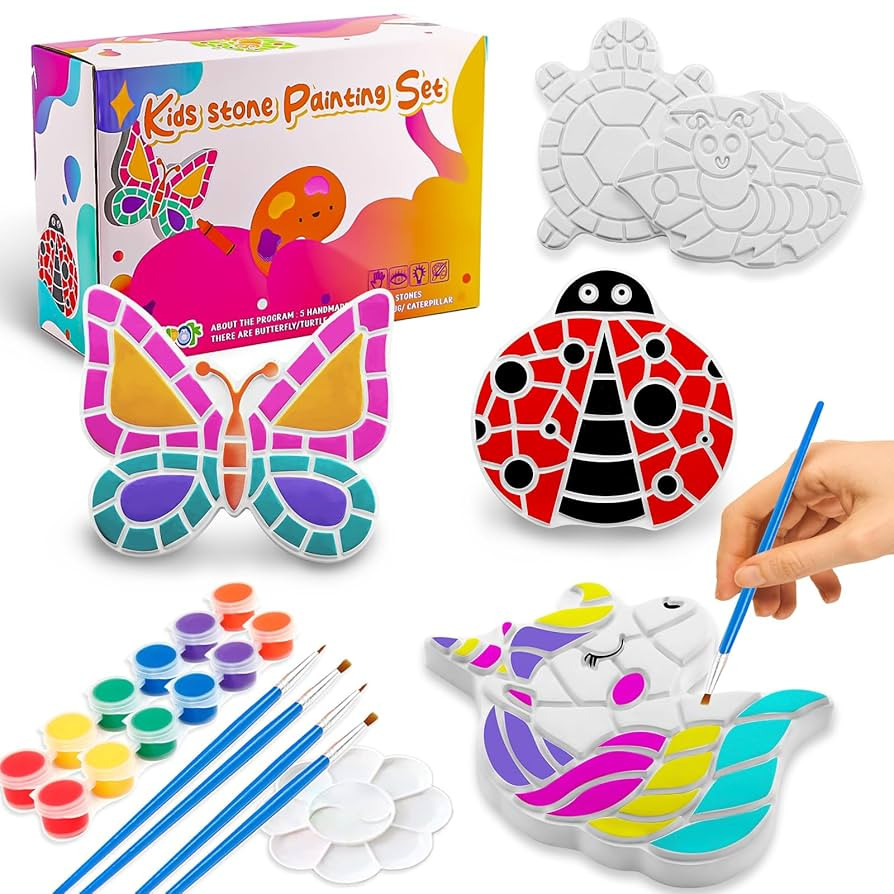 Stepping Stones Painting Kit for Kids Ages 4-12 - 5 Pack Paint Your Own Garden Stones with Butter... | Amazon (US)