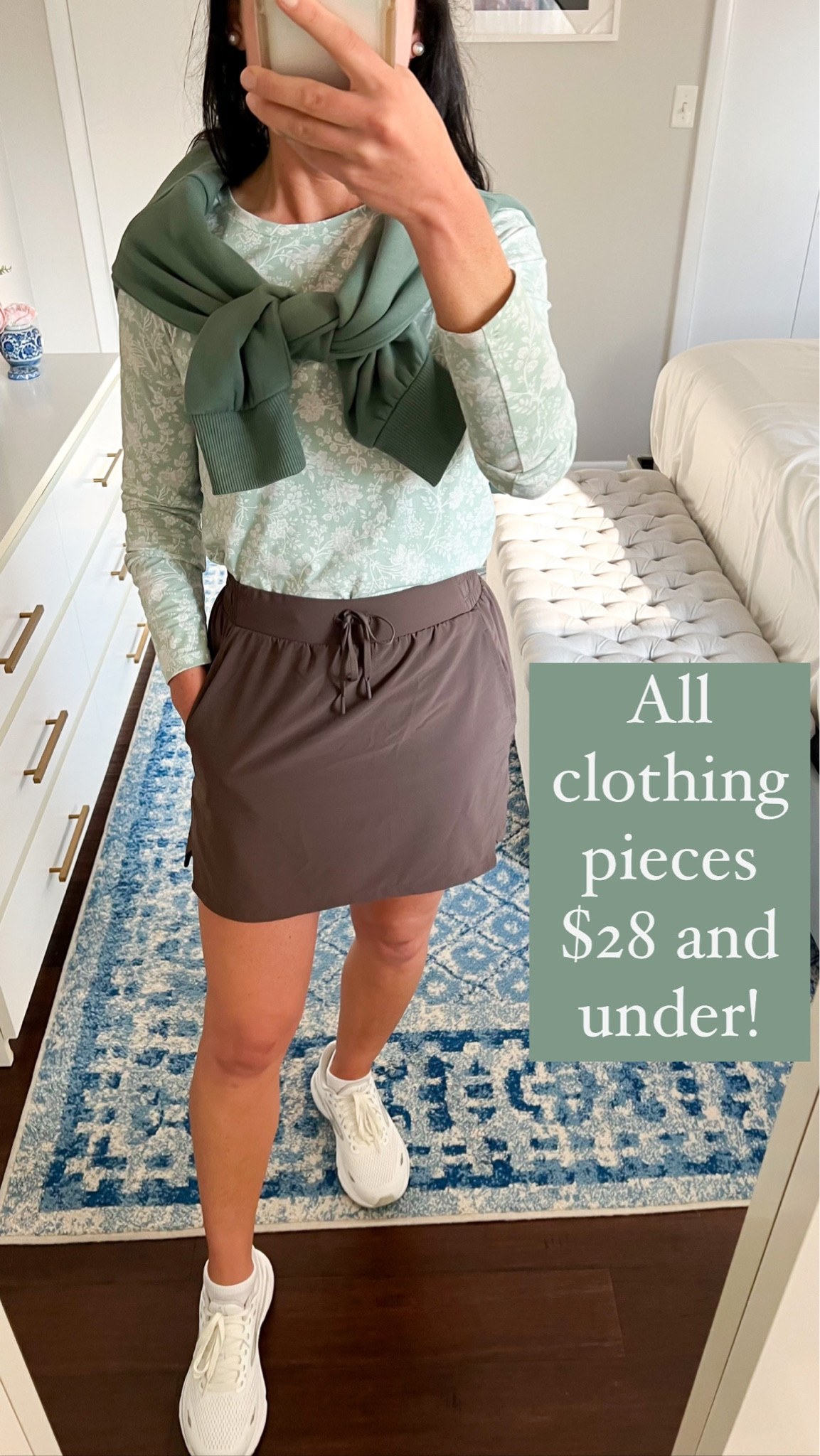 Cute and affordable outfit I wore for school drop off and running errands. Chocolate brown is the “it” color this fall and I’m a fan! This tennis skirt is from Target and only $28. The looser fit, waistband, and pockets make it extra comfy. Paired with a sage green floral top, which incredibly soft and on sale for under $28 and my favorite Target zip-up pullover, which is only $25!

•Tennis skort fits TTS, I’m wearing a small
•Green long sleeve fits TTS. I’m wearing a small, but can also wear an XS (would be a bit more fitted)
•Target green pullover fits TTS, I wear a small 

Casual outfit, mom style, comfy ootd, activewear, athleisure, Target style, Target find, Lands’ End, white sneakers, tennis shoes, sale, affordable #sale #targetstyle #targetfind #momstyle #activewear 

#LTKfindsunder50 #LTKsalealert #LTKSeasonal