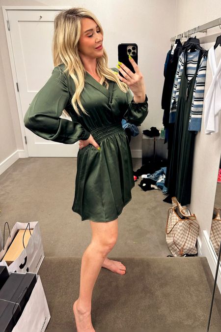 A great dress for dinner, cocktails, date night, out with the girls. Very versatile! Also comes in black. I’m really loving this green for something different. 

Wearing a M

#LTKxNSale