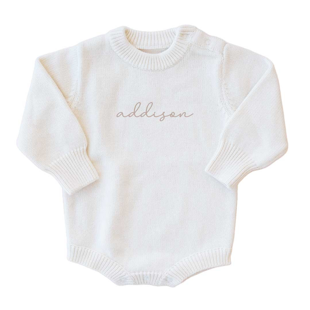 Personalized Knit Sweater Bubble Romper | Solid | Caden Lane