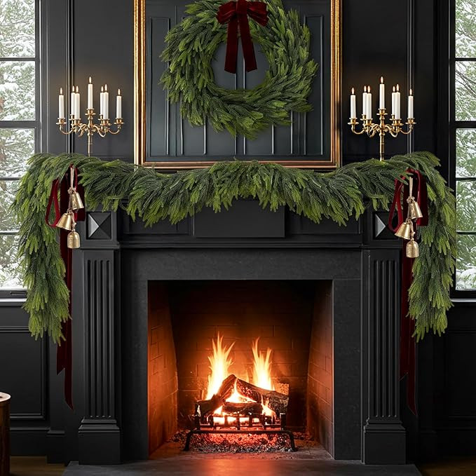 N&T NIETING 9FT Christmas Norfolk Pine Garland Real Touch Pine Artificial Garlands Faux Greenery ... | Amazon (US)