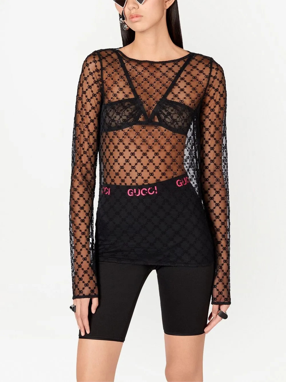 GG-embroidered tulle blouse | Farfetch Global