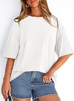PRETTYGARDEN Womens 2026 Spring Going Out Tops Casual Short Sleeve Crewneck Loose Fit Basic Overs... | Amazon (US)