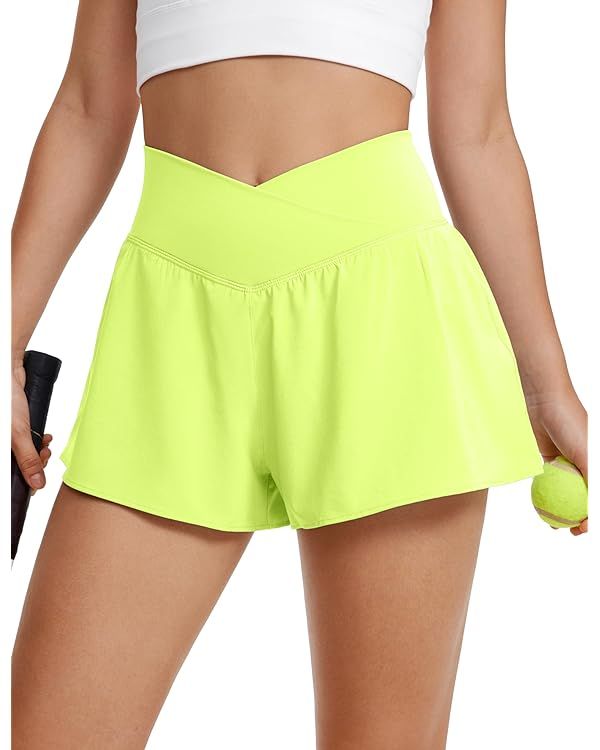 CRZ YOGA Crossover Butterfly Athletic Shorts for Women 2 in 1 Flowy High Waisted Tennis Running W... | Amazon (US)