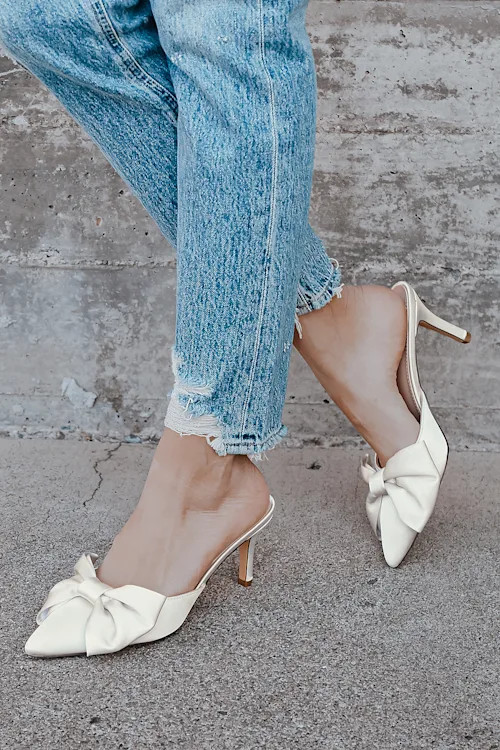 Lyle Ivory Satin Pointed-Toe Mules | Lulus (US)
