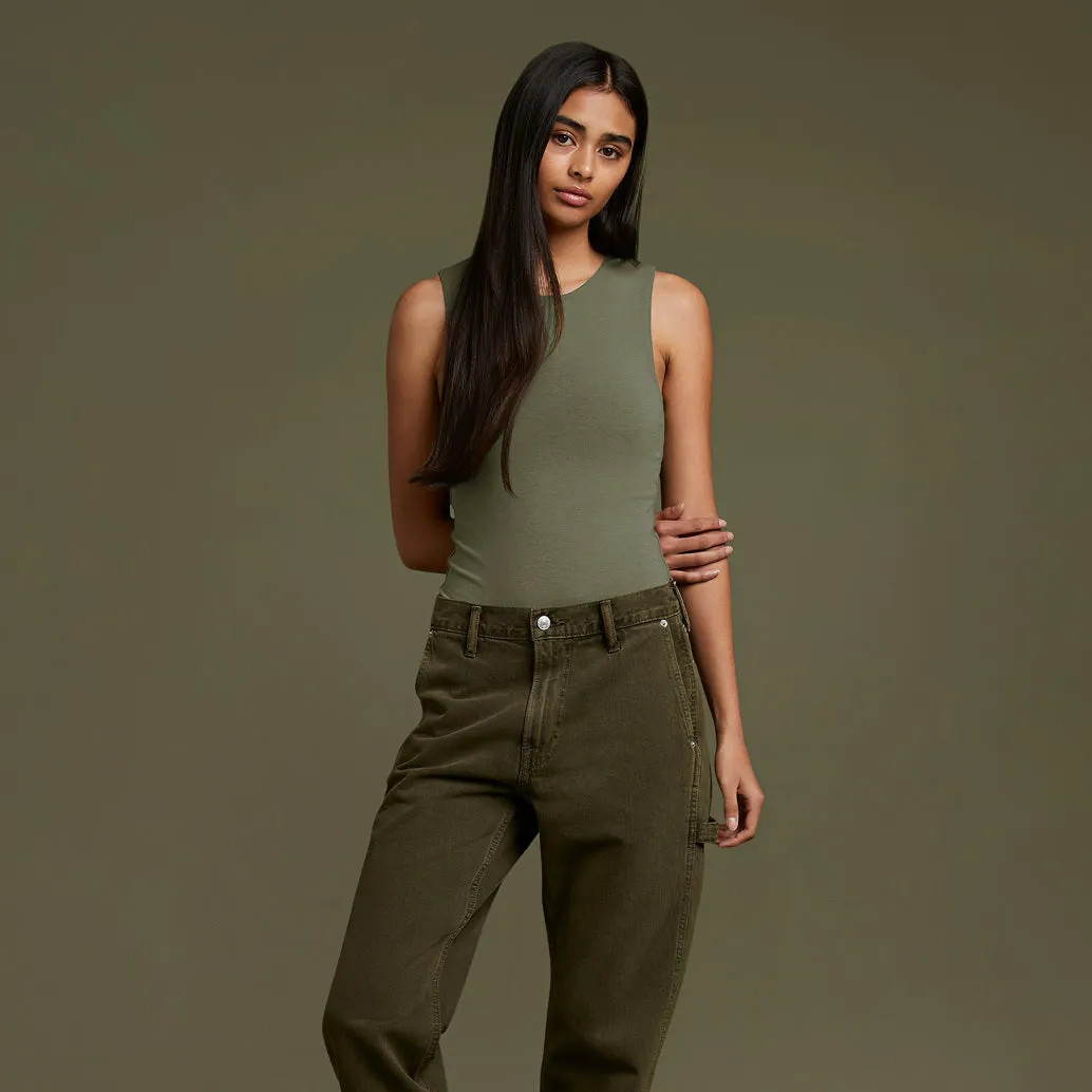 Women's Classic Crew Tank Bodysuit - Dark Olive - nuuds | nuuds