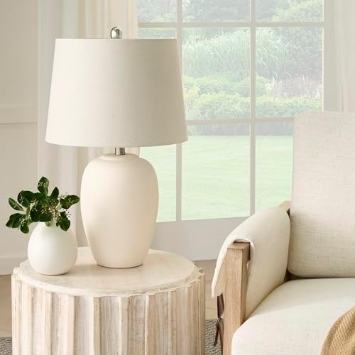 Nourison Home 23" Natural White Ceramic Jar Table Lamp for Bedroom, Living Room, Dining Office, w... | Amazon (US)