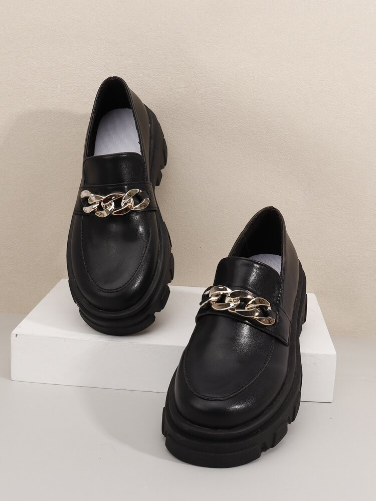 Metallic Chain Decor Slip On Loafers | SHEIN