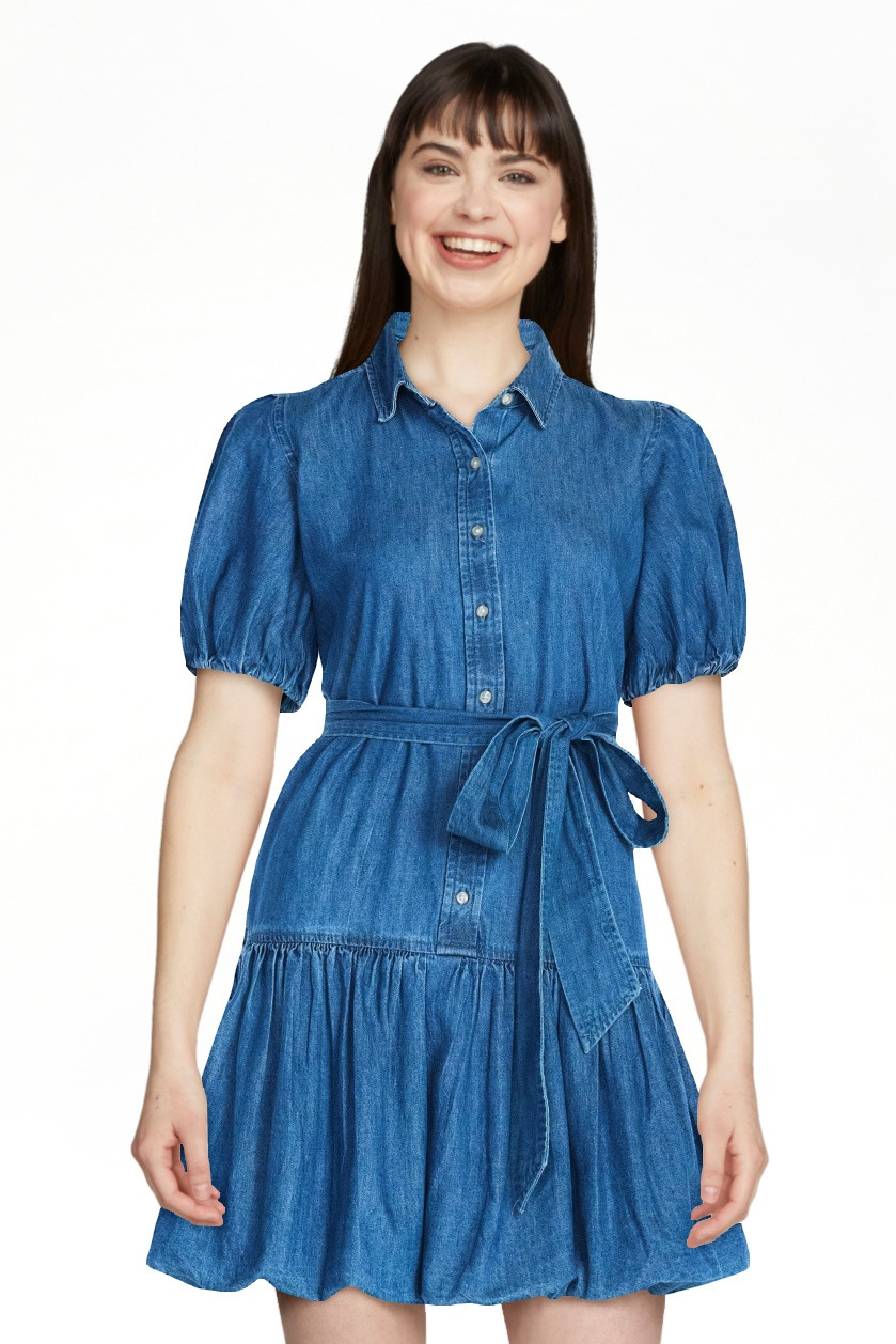 Free Assembly Women's and Women's Plus Denim Mini Dress with Puff Sleeves, Sizes XS-4X | Walmart (US)