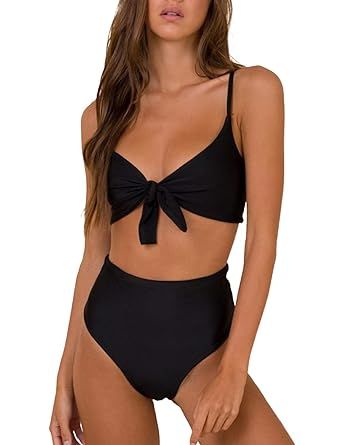 Blooming Jelly Womens High Waisted Bikini Set Tie Knot High Rise Two Piece Swimsuits Bathing Suits | Amazon (US)