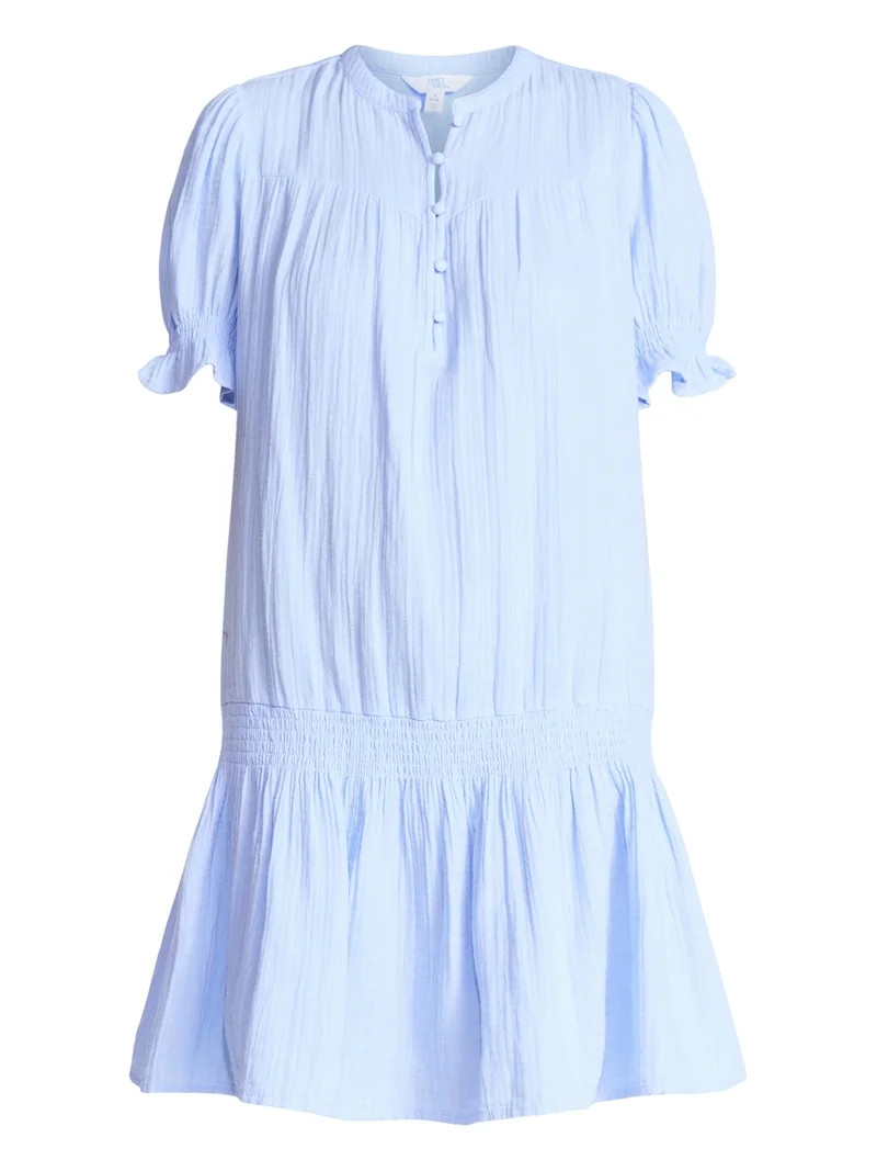 Time and Tru Women's Cotton Double Cloth Mini Dress with Drop Waist, Sizes XS-XXXL | Walmart (US)