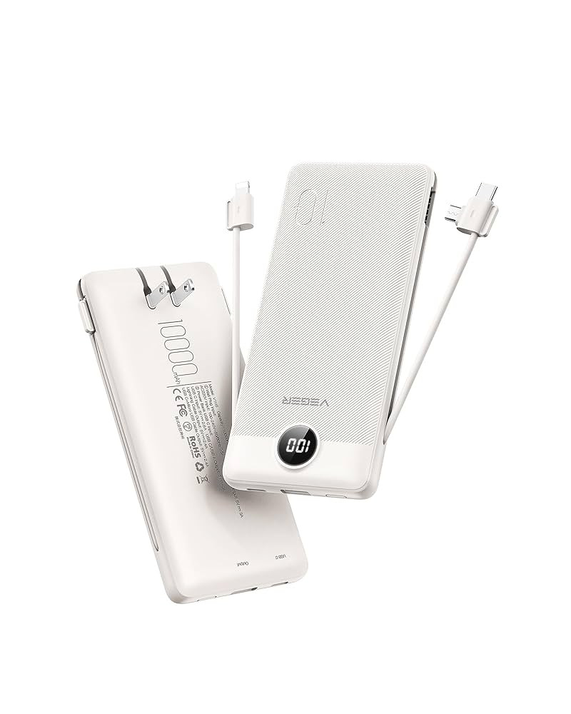 VEGER Portable Charger for iPhone with Built in Cables and Wall Plug, 10000mah Slim Fast Charging... | Amazon (US)