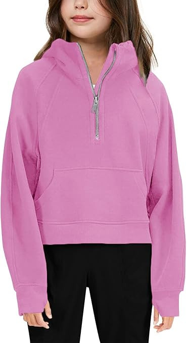 Girls' Hoodies Sweatshirts Half Zipper Pullover Crop Tops for Teen Girls Long Sleeve Sweater Thum... | Amazon (US)